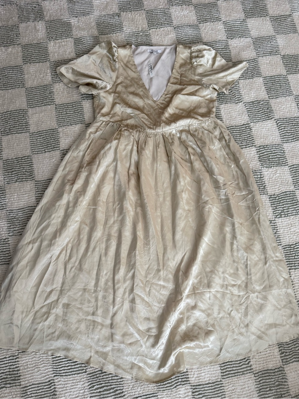 Madewell Shimmery Cream V‑Neck Party Dress